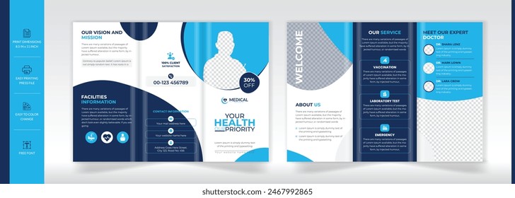 Creative medical trifold brochure design template layout vector