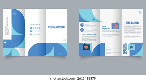 Creative Medical Trifold Brochure Template. Modern Healthcare Flyer with Blue Design.