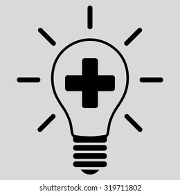 Creative Medicine Bulb vector icon. Style is flat symbol, black color, rounded angles, light gray background.
