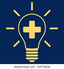Creative Medicine Bulb vector icon. Style is flat symbol, yellow color, rounded angles, blue background.