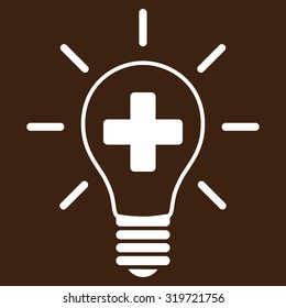 Creative Medicine Bulb vector icon. Style is flat symbol, white color, rounded angles, brown background.