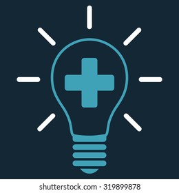 Creative Medicine Bulb vector icon. Style is bicolor flat symbol, blue and white colors, rounded angles, dark blue background.