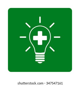 Creative Medicine Bulb vector icon. Style is flat rounded square button, white and green colors, white background.