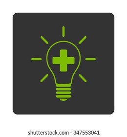 Creative Medicine Bulb vector icon. Style is flat rounded square button, eco green and gray colors, white background.