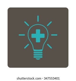 Creative Medicine Bulb vector icon. Style is flat rounded square button, cyan and grey colors, white background.