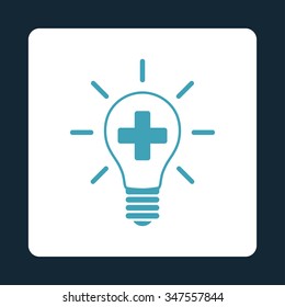 Creative Medicine Bulb vector icon. Style is flat rounded square button, blue and white colors, dark blue background.