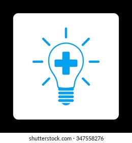 Creative Medicine Bulb vector icon. Style is flat rounded square button, blue and white colors, black background.