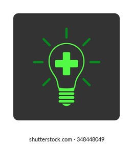 Creative Medicine Bulb vector icon. Style is flat rounded square dark gray button, green symbol, white background.