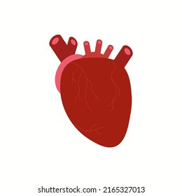 Concepto de medicina creativa. Icono de diseño de caricaturas anatómicas de corazón humano en estilo plano