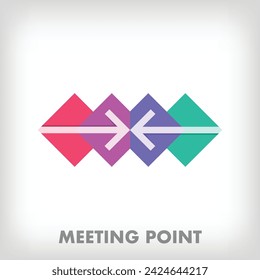 Creative meeting point arrow logo. Unique color transitions. Guidance, wayfinding and combination logo template. vector