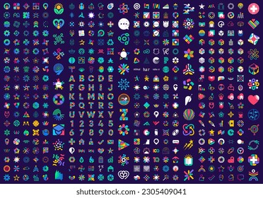 Creative mega logo set. International unique abstract geometric business, team, heart, star and so on icon set, 464 in total.