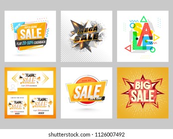 Creative mega sale template or banner design in six different styles.