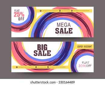 Creative mega sale website header or banner set with 25% and 30% discount offer.