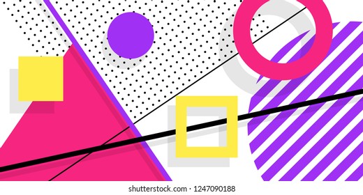 Creative Memphis Neo geometric shapes background. Minimalistic theme of the first page. Colorful Memphis Neo style illustration for personal use.