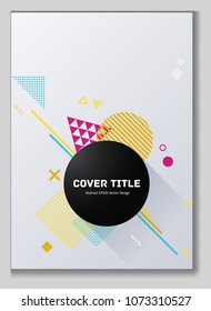 Creative memphis neo vector with white geometrical shapes. Minimalistic front page template. Colorful memphis neo style backdrop for journalistic purpose.