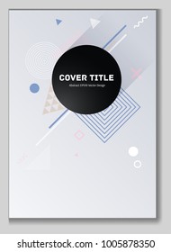 Creative memphis notepad cover background. Cool memphis tile front page with white and geometrical shapes. Memphis notepad cover pattern for personal purpose.