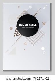 Creative memphis notepad cover pattern. Cool memphis template front page with white and brown geometrical shapes. Memphis notepad cover pattern for personal purpose.