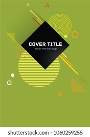 Creative memphis notepad cover vector. Cool memphis tile front page with white, orange and yellow geometrical shapes on green background. Memphis notepad cover pattern for journalistic purpose.