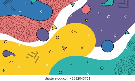 Creative Memphis style abstract background featuring colorful geometric shapes with retro modern design ideal for posters banners covers presentations and trendy digital projects
