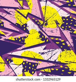 Creative memphis style seamless pattern with geometric abstract shapes.
