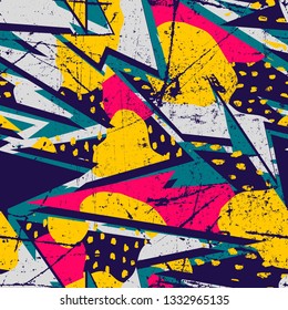 Creative memphis style seamless pattern with geometric abstract shapes.
