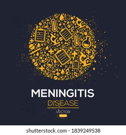 Creative (Meningitis) disease Banner Word with Icons ,Vector illustration.	