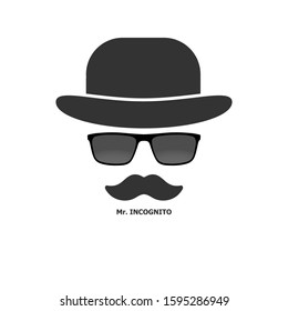 Creative men's style. Bowler hat with glasses and mustache. Gentleman icon. Isolated on white background. flat style.
