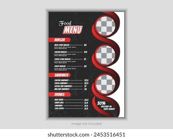 Kreatives Menüdesign für Burger und Pizza Restaurant und Warenkorb oder Foodtruck