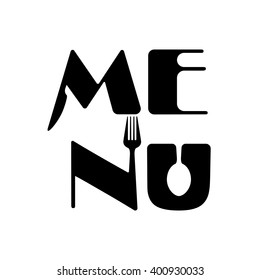 Creative menu word logo elements design with spoon,knife and fork shape.Vector illustration
