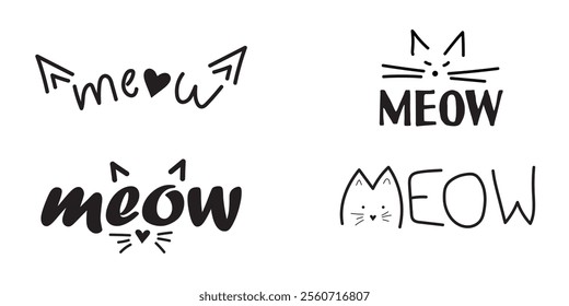 Creative Meow Typography Designs with Cat Whiskers and Ears