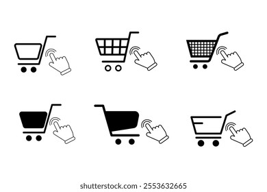 Creative merchandise icons for grocery delivery services, Trendy shopping cart visuals for contemporary retailers, cart, shopping, icon, commerce, retail, purchase, basket, checkout, buy, store