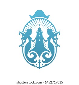 Creative Mermaid with lighthouse on a beach Logo for brand identity 