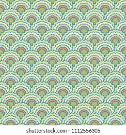 Creative mermaid scales squama background, vector seamless fabric pattern, tiled textile print. Typical chinese squama scales seamless arc tiles motif. Mermaid skin pattern.