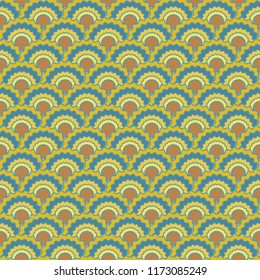 Creative mermaid scales squama background, vector seamless fabric pattern, tiled textile print. Classic chinese squama scales seamless arc tiles ornament. Siren skin pattern.