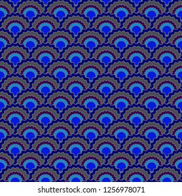 Creative mermaid scales squama background, vector seamless fabric pattern, tiled textile print. Traditional japanese squama scales seamless arc tiles graphics. Iguana skin pattern.
