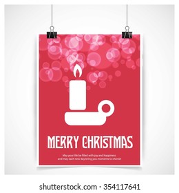 Creative Merry christmas candles, Red glossy background hanging poster template with merry Christmas typography