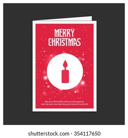 Creative Merry christmas candles, Red book title with snowflake background Greeting card big icon template. Vector Red background illustration