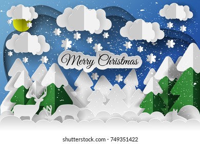 Creative Merry Christmas design. Vector illustration. Paper art. New year 2021