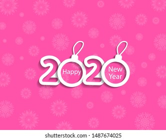 Creative Merry Christmas and Happy New Year 2020 design. Happy New Year 2020 paper art and craft style. Against the backdrop of snowflakes