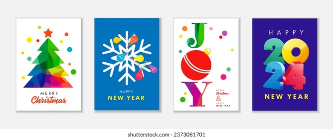 Creative Merry Christmas and Happy New Year 2024 greeting cards set. Vector illustration concepts for background greeting card, party invitation, social media or website banner
