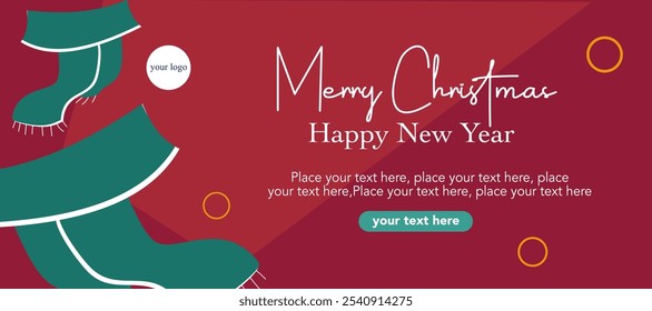 Creative Merry christmas and happy new year mininal greeting card with syal element vector illustration on red abstract background for sale, advertisement promotion, gift, poster, flyer and banner.