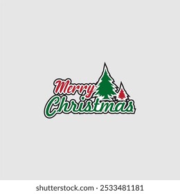 Creative Merry Christmas sticker featuring festive red and green lettering with decorative flourishes. Perfect for holiday greetings, gift wrapping, and Christmas decorations.