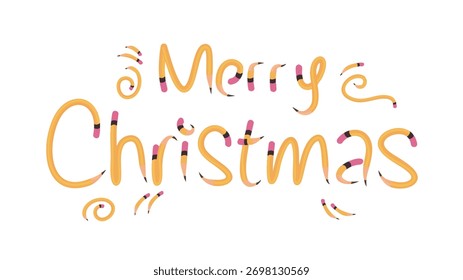 Creative Merry Christmas text drawn using orange pencil lines