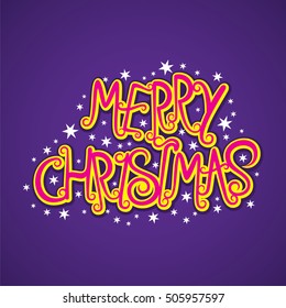 creative merry christmas typography design with white star vector