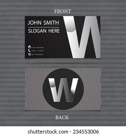 Creative Metal Business Card Letter W. Vector illustration with lines.