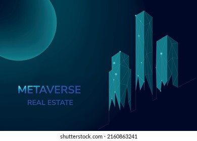 Creative Metaverse Immobilien Logo Konzept Vektordesign Template.digital Property Investment Vektorgrafik. polygonale moderne und geometrische Stile einzeln auf dunklem Hintergrund.