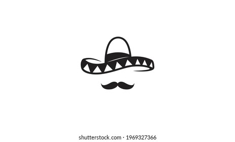 Creative Mexican Sombrero Mustache Head Traditional Logo Vector Design