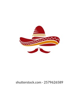 Creative Mexican Sombrero Mustache Head Traditional Logo Vector Design 