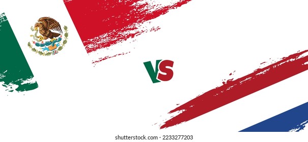 Creative Mexico vs Netherlands brush flag illustration. Artistic brush style two country flags relationship background