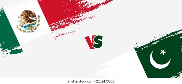 Creative Mexico vs Pakistan brush flag illustration. Artistic brush style two country flags relationship background